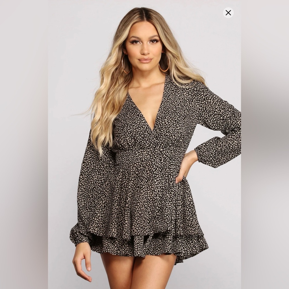 SO FIERCE RUFFLED LEOPARD SKATER ROMPER